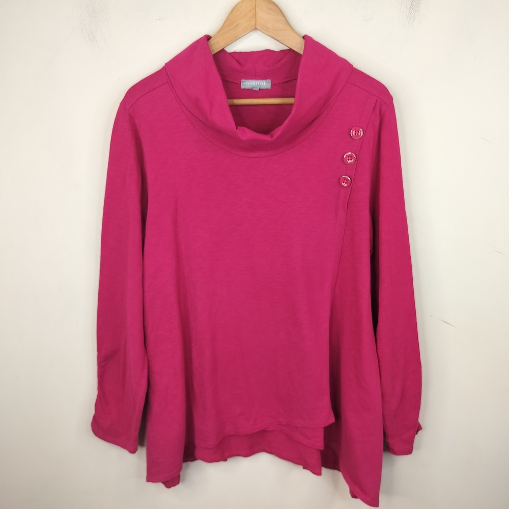 Habitat Clothes to Live In Cowl Neck Tunic Large Buttons Pink Cotton Casual
